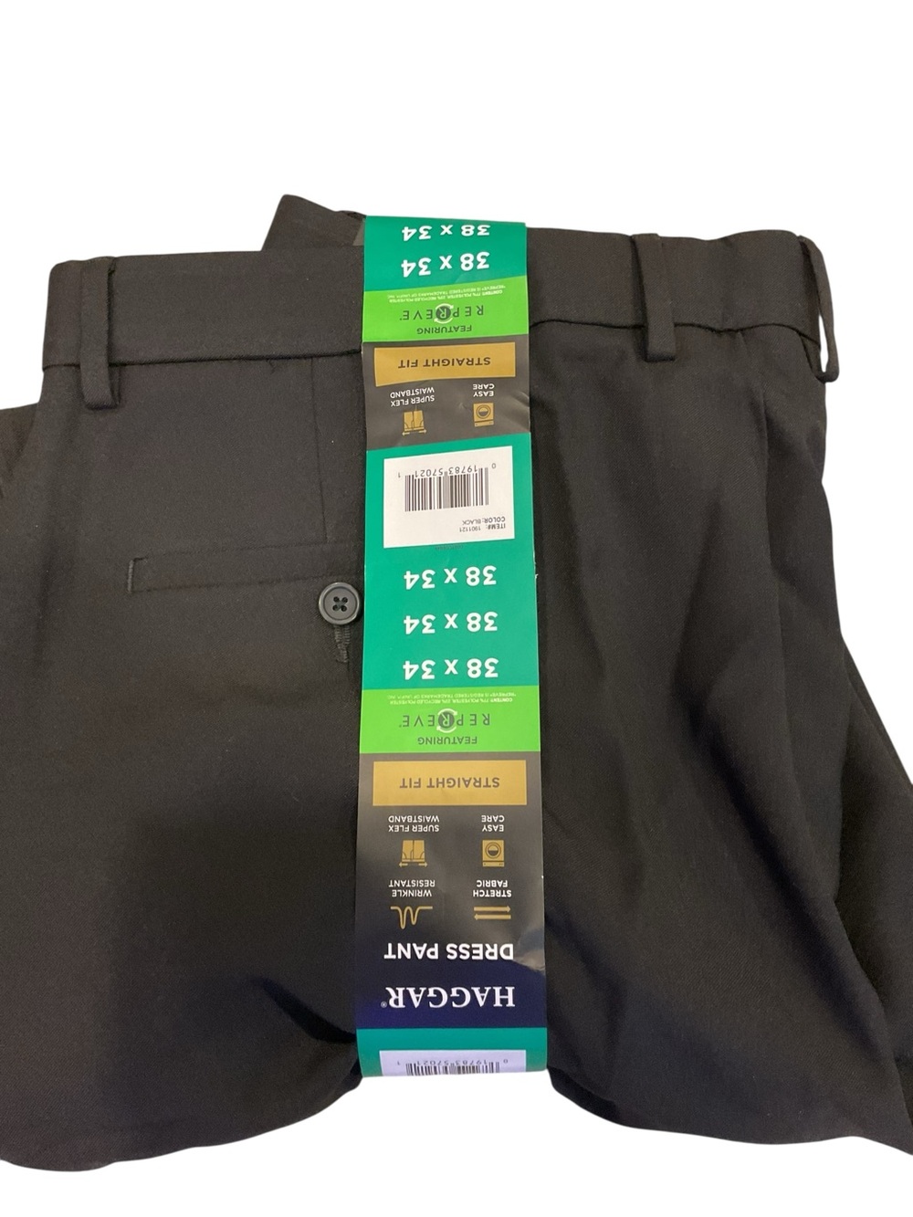 Haggar Mens Dress Pant Black Straight Fit Super Flex Waistband 38x34 1301121